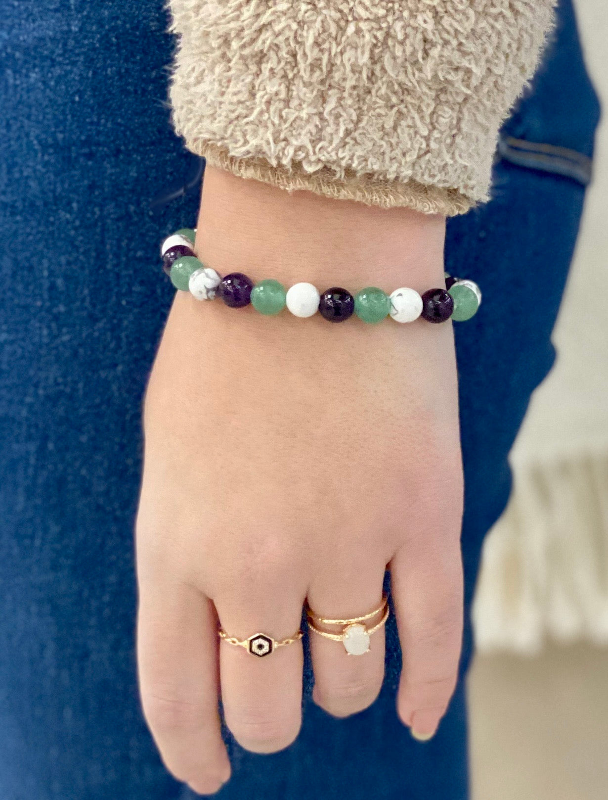 Bracelet astrologie signe bélier - Améthyste, aventurine & howlite