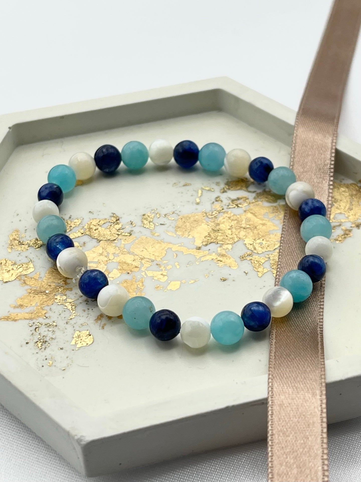 Bracelet astrologie signe poisson - Amazonite, nacre & kyanite