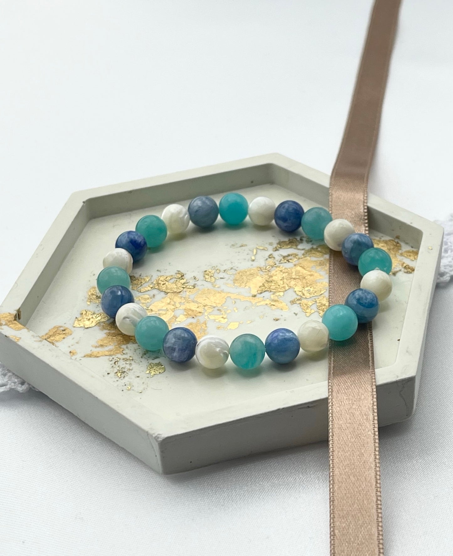 Bracelet astrologie signe poisson - Amazonite, nacre & kyanite