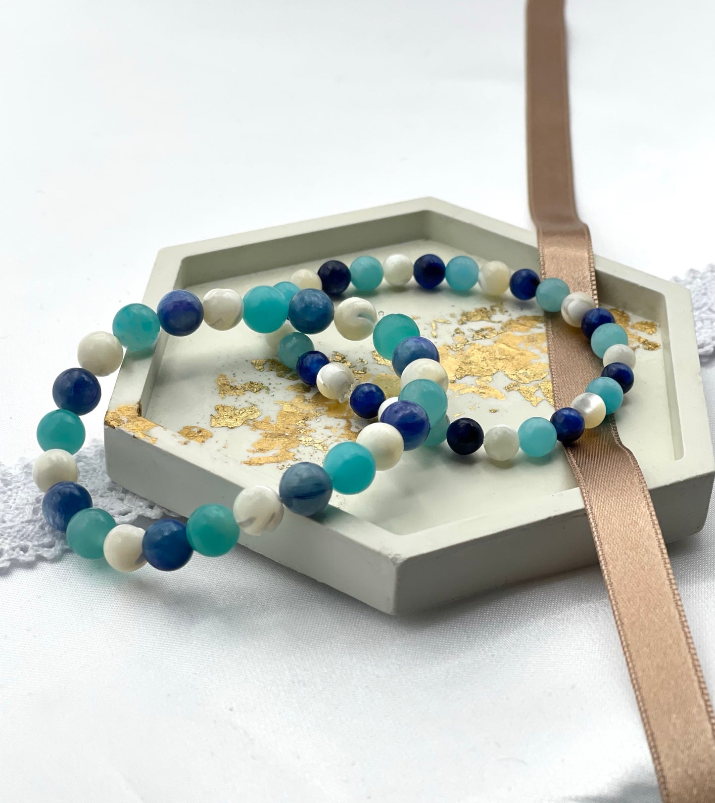 Bracelet astrologie signe poisson - Amazonite, nacre & kyanite