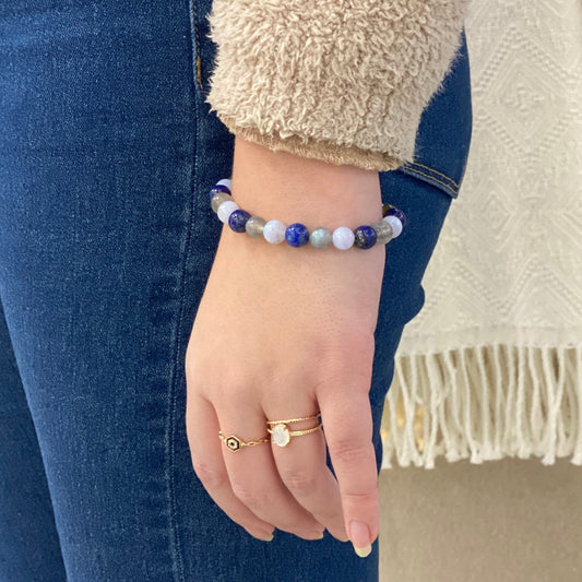 Bracelet astrologie signe cancer - Calcédoine bleue, labradorite & lapis lazuli