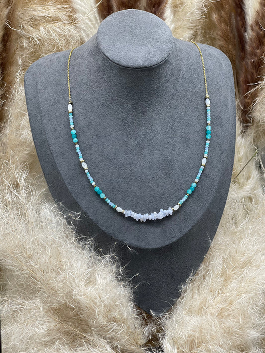 Collier Alexandry - Amazonite, calcédoine bleue & pierre de lune