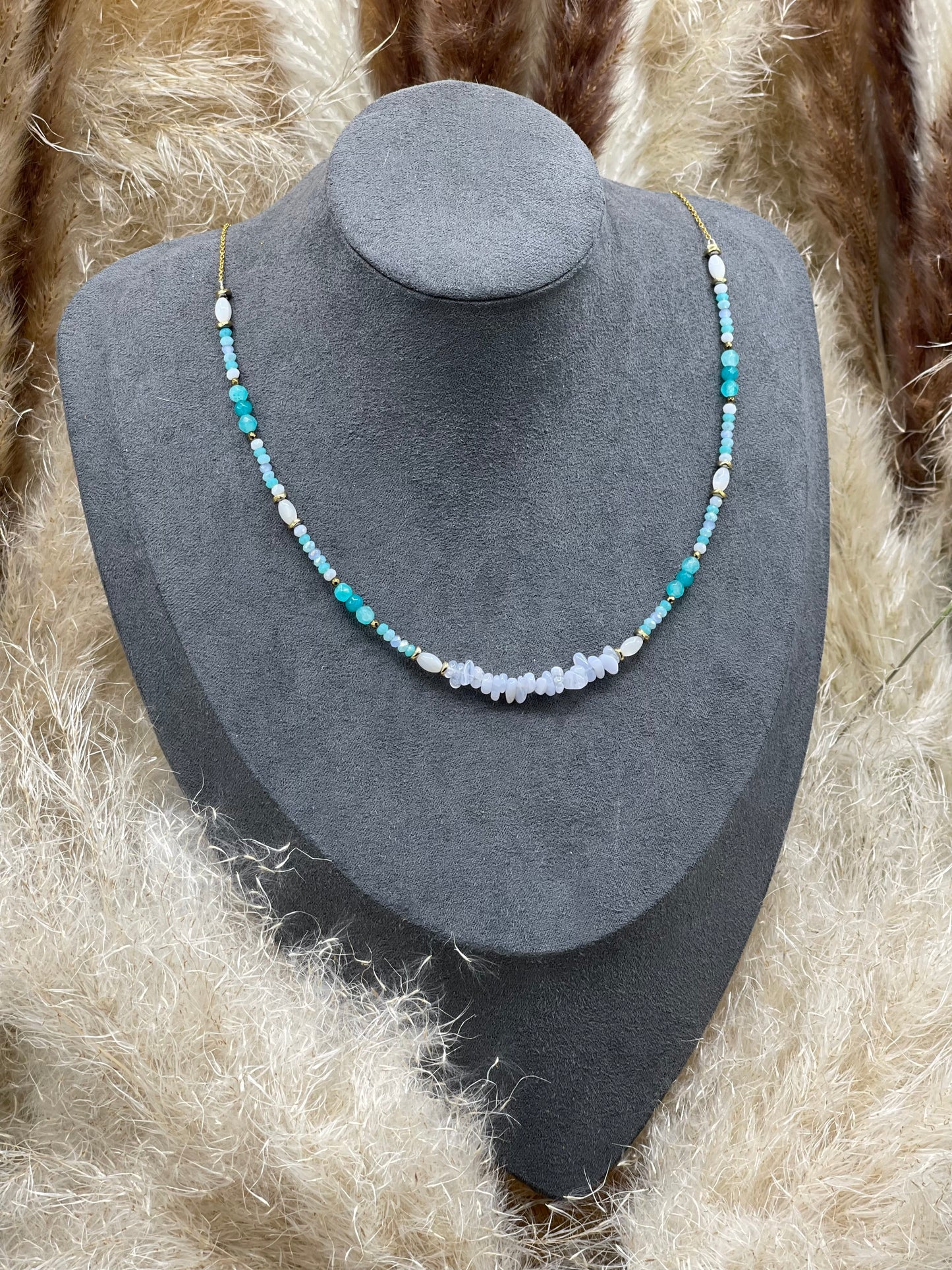 Collier Alexandry - Amazonite, calcédoine bleue & pierre de lune