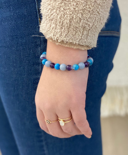 Bracelet astrologie signe verseau - Améthyste, angélite & apatite bleue