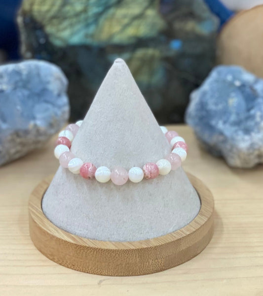 Bracelet amour & famille - Nacre, quartz rose & rhodochrosite