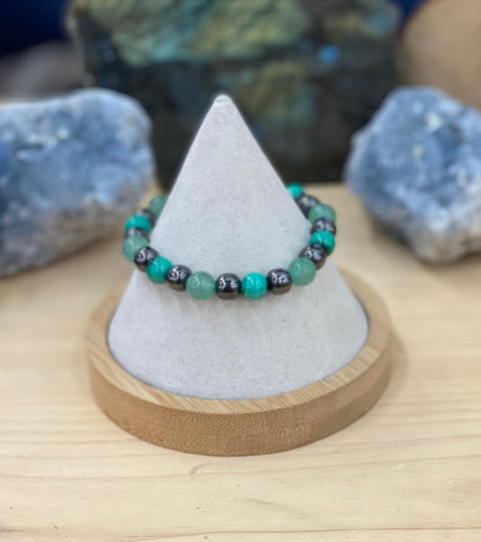 Bracelet douleur & maladie de peau - Aventurine, hématite & malachite