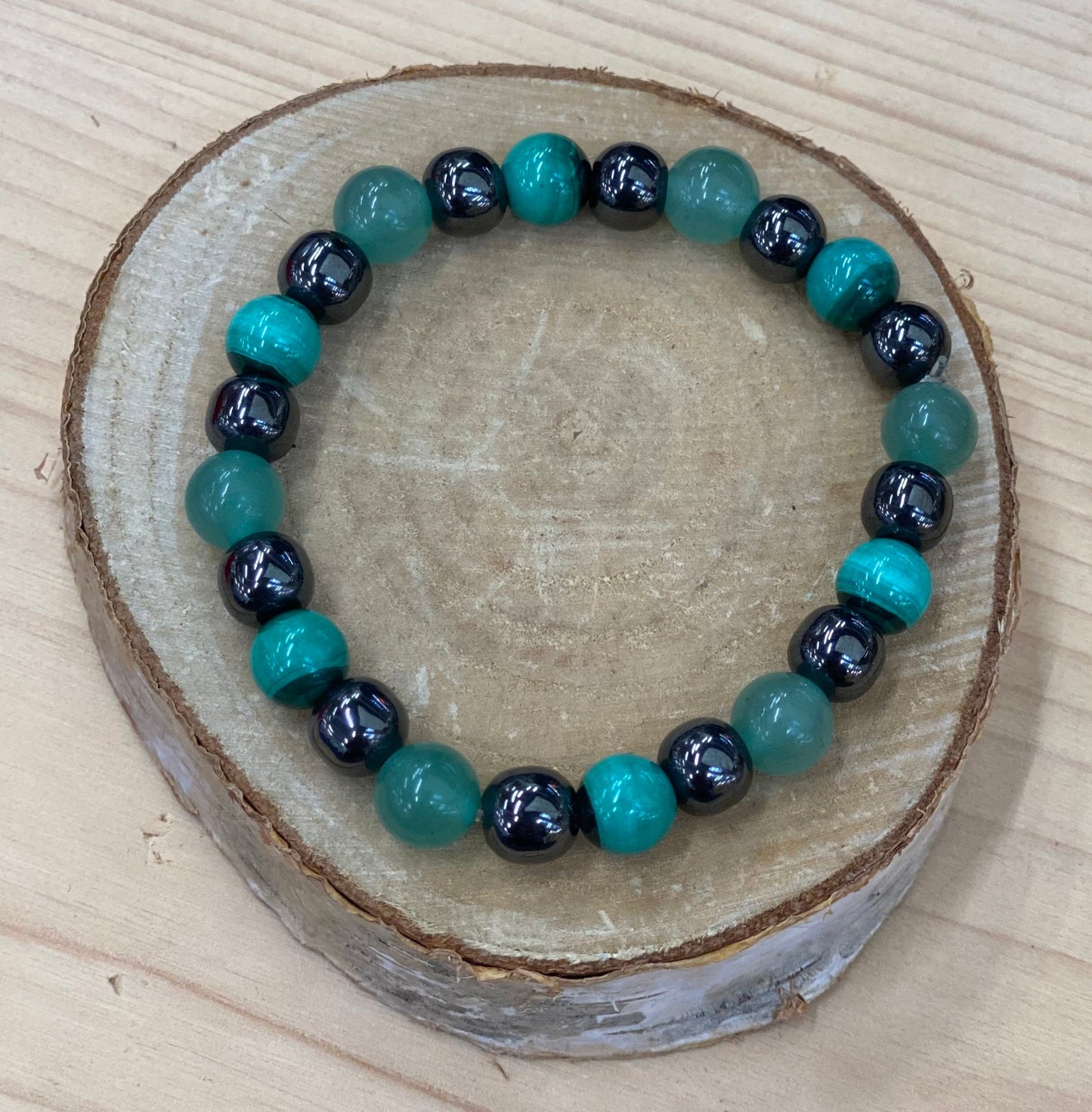 Bracelet douleur & maladie de peau - Aventurine, hématite & malachite