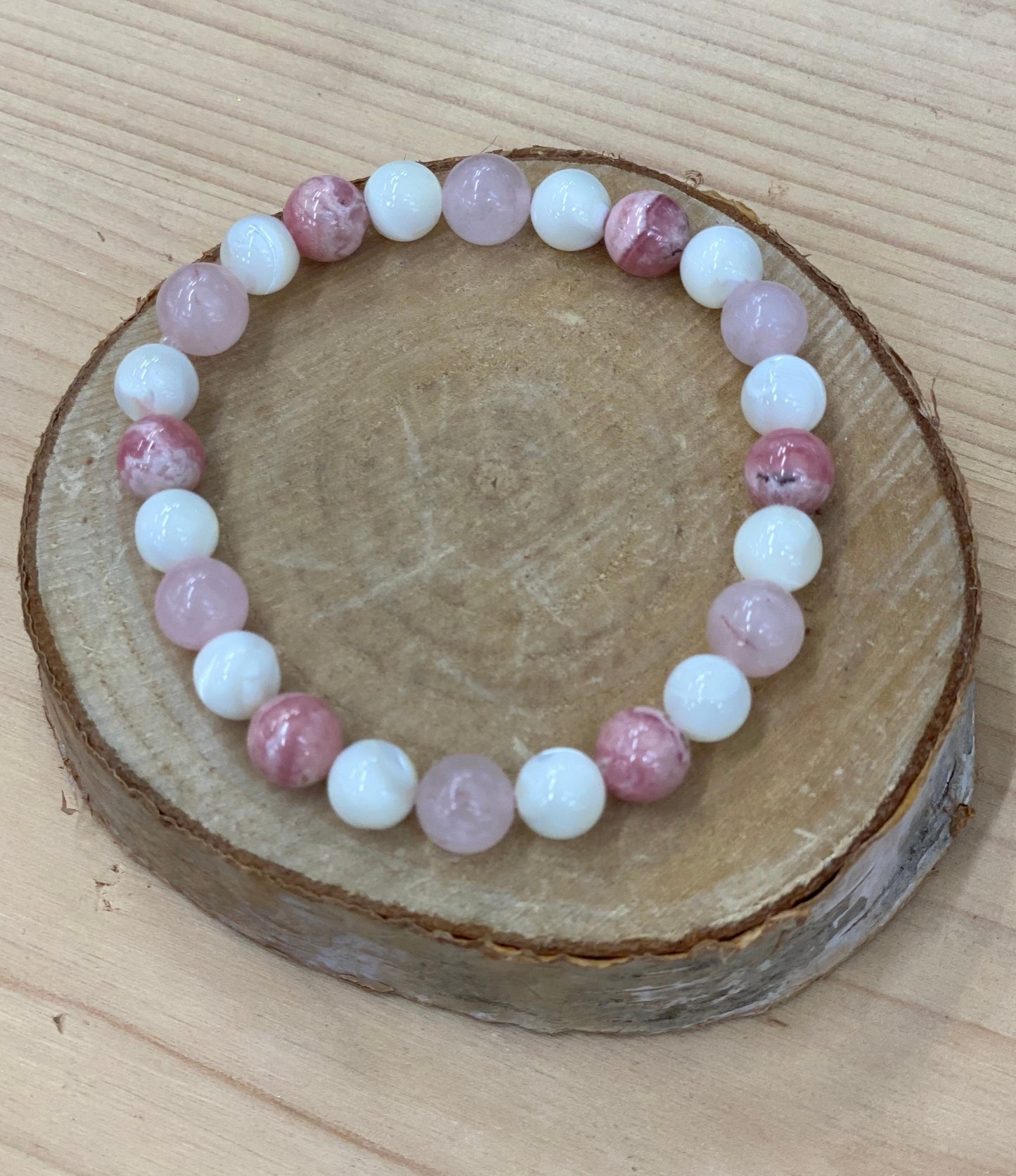 Bracelet amour & famille - Nacre, quartz rose & rhodochrosite